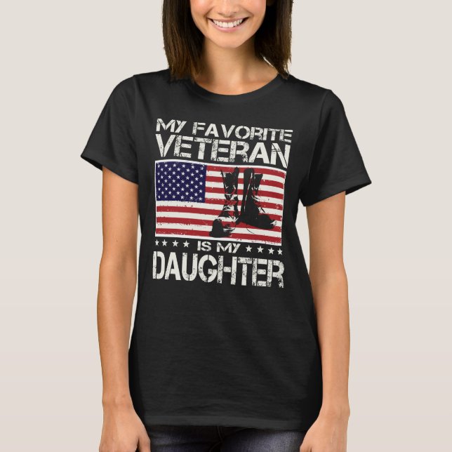 Min favoritveteran är min dotter USA flagga T Shirt (Framsida)