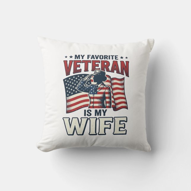 Min favoritveteran är min fru Patriotisk skjorta D Kudde (Framsida)