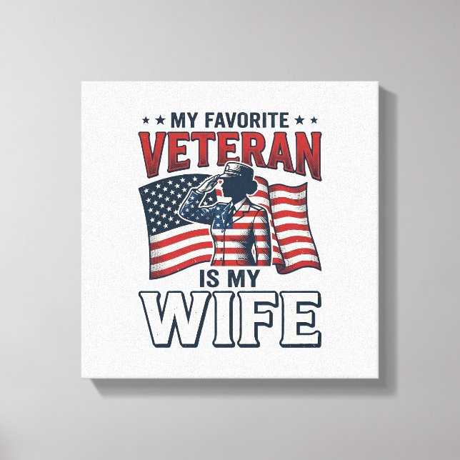 Min favoritveteran är min fru Patriotisk t-shirt D Canvastryck (Framsida)