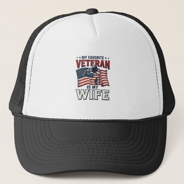 Min favoritveteran är min fru Patriotisk t-shirt D Keps (Framsida)