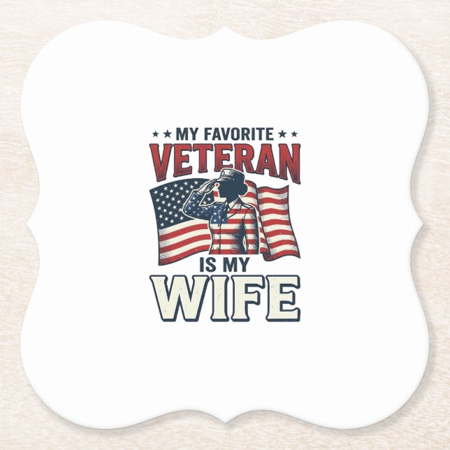 Min favoritveteran är min fru Patriotisk t-shirt D Underlägg Papper (Framsida)