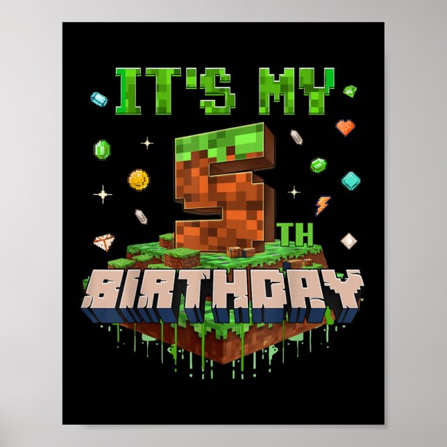 Min femte födelsedag barn spelar Pixel nummer 5 år Poster (Framsidan)