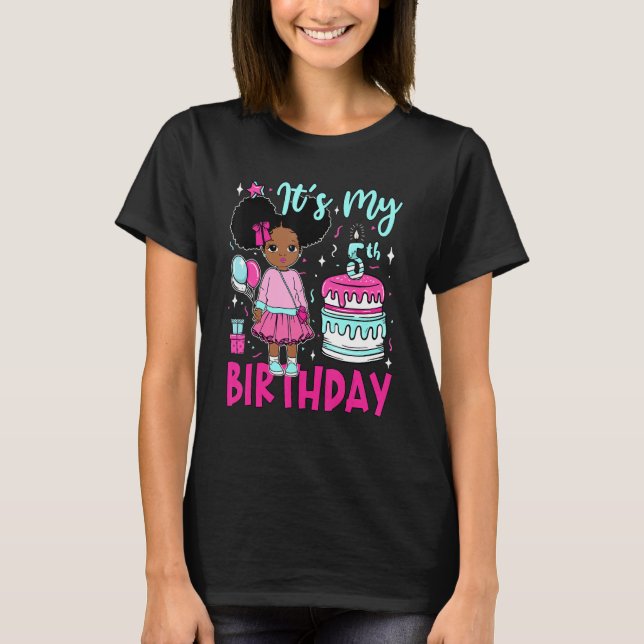 Min femte födelsedag, Black Girls Kids Cute Birthd T Shirt (Framsida)