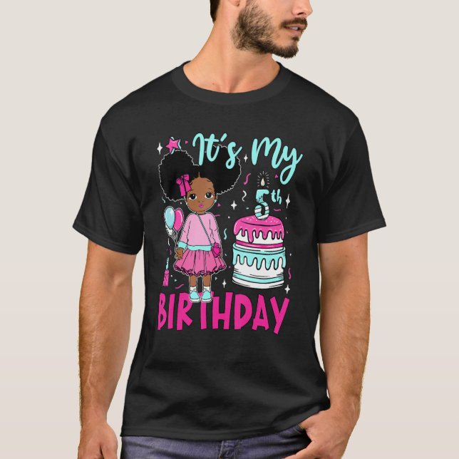 Min femte födelsedag, Black Girls Kids Cute Birthd T Shirt (Framsida)