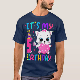 Min femte födelsedag-flickans ynkliga kattfödelsed t shirt