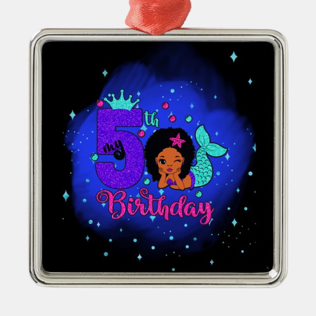 Min femte födelsedag-Sjöjungfru Julgransprydnad Metall (Framsidan)