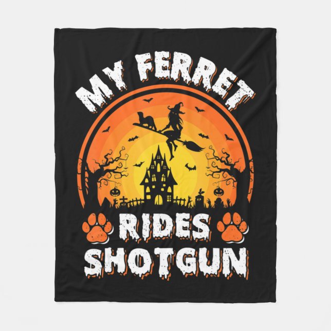 Min Ferret Ride Witch Pistol Roligt Ferret Hallowe Fleecefilt (Framsidan)
