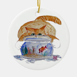 Min Fishbowl, jamar tigerkattungen Julgransprydnad Keramik