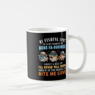 Min fiskeplats är precis norr om inget-jabruk kaffemugg