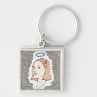 min flicka fyrkantig silverfärgad nyckelring