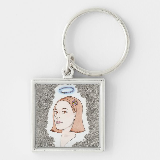 min flicka fyrkantig silverfärgad nyckelring (Framsidan)
