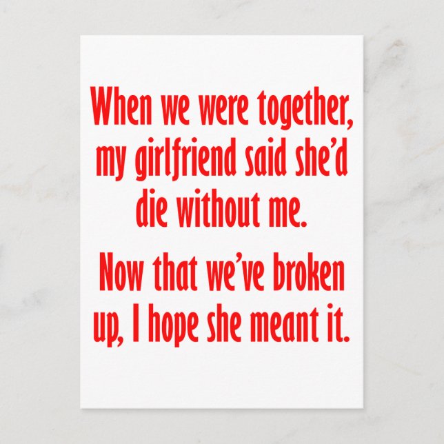 Min flickvän sa att hon skulle dö utan mig vykort (Framsida)