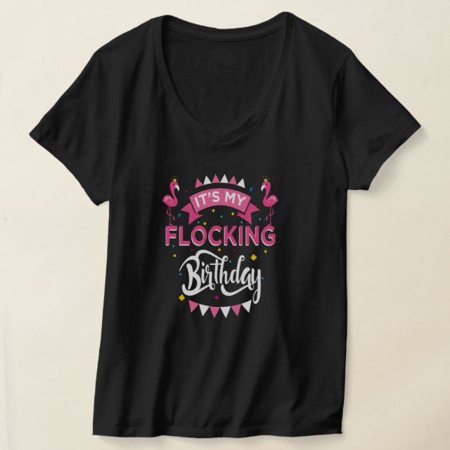 Min flockande födelsedag Flamingo Theme Gift T Shirt (Laydown)