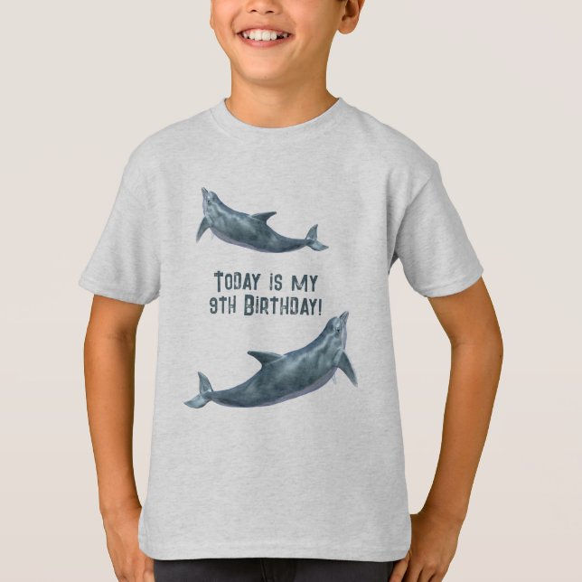 Min födelsedag barnen Dolphin säger T Shirt (Framsida)
