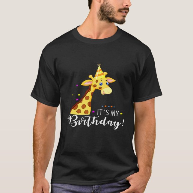 Min födelsedag-hederliga Giraffe i en Party Hat T Shirt (Framsida)