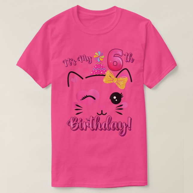 Min födelsedag i 6e, 6 år för cute-katet t shirt (Design framsida)