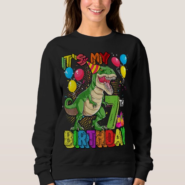 Min födelsedag i 7:e Rex Dinosaur 7 år T Shirt (Framsida)