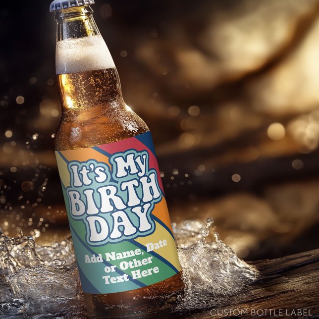 Min födelsedag - Lycklig Rand Regnbåge Färg Ölflaska Etikett (Custom Beer Bottle Label)
