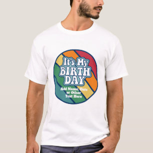 Min födelsedag - Lycklig Rand Regnbåge Färg T Shirt