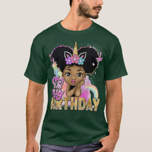 Min födelsedag Unicorn Party Theme Black Melanin T Shirt
