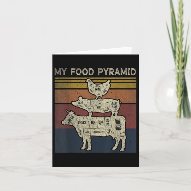 Min Food Pyramid - Funny Bbq Joke - Cow Gris Chick Kort (Framsida)