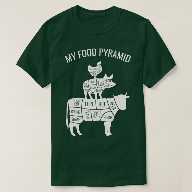 Min Food Pyramid Funny Carniätare Cow Gris Chicken T Shirt (Design framsida)