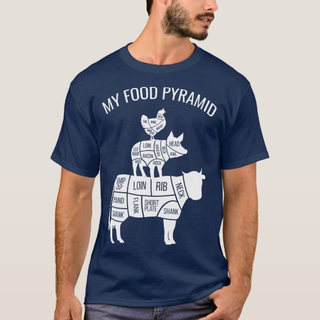 Min Food Pyramid Funny Carniätare Cow Gris Chicken T Shirt (Framsida)