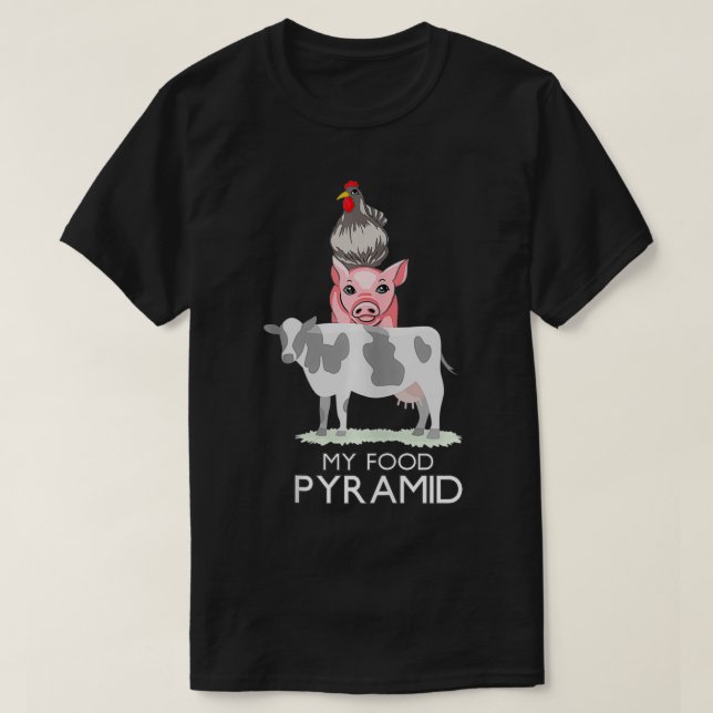 Min Food Pyramid Funny Carnivar Cow Gris Chicken R T Shirt (Design framsida)
