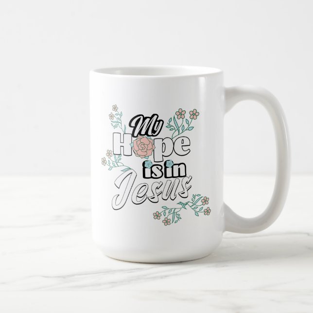 Min förhoppning är i Jesus Rosa Blommig Kaffemugg (Höger)