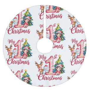 Min första 1:a jul rosa babyflicka Xmas snöman Julgransmatta Borstad Polyester
