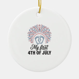 Min Första 4:e Juli Babyfötter Patriotisk Tröja Be Julgransprydnad Keramik
