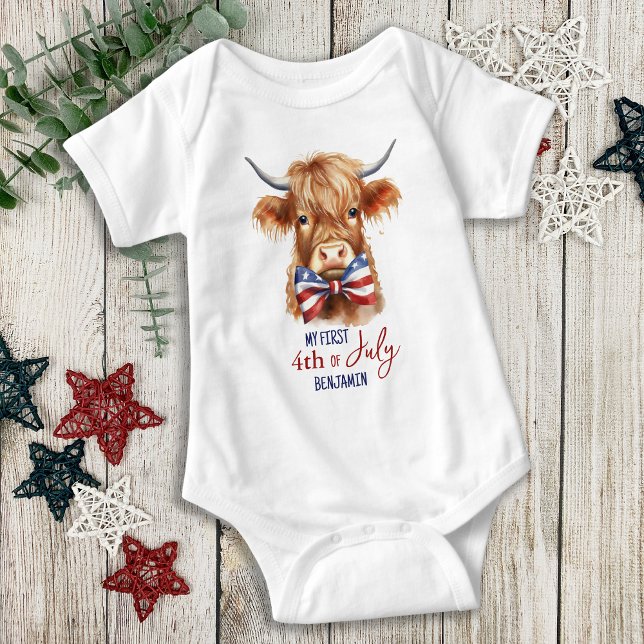 Min första 4 juli Patriotic Cute Highland Cow T Shirt (Skapare uppladdad)