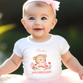 Min första Alla hjärtans dag Personlig Namn Rosa T Shirt