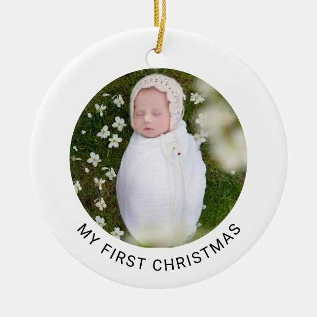Min första Baby-fotominimalistisk jul - enkel Julgransprydnad Keramik (Framsidan)
