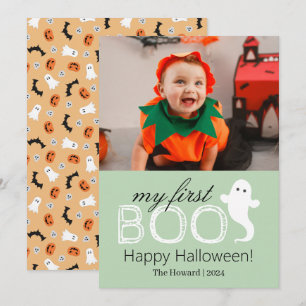 Min första Boo! Kuslig söt Halloween familjefoto Julkort