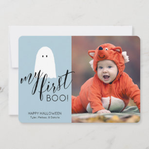 Min Första Boo Söta Spöke Foto Halloween Blå Julkort