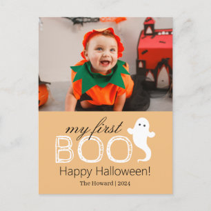 Min första Boo! Spooky Cute Halloween-familjfoto Helg Vykort