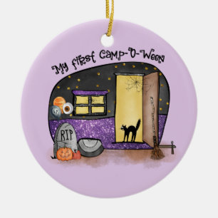 Min första Camp-O-Ween Halloween Camping Julgransprydnad Keramik