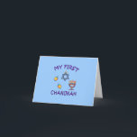 Min första Chanukah Helgkort<br><div class="desc">Fira bebis första Chanukah med den personligHanukkah menoran,  dreidels och den judiska stjärnan med förtjusande "min första Chanukah".</div>