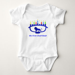 Min första Chanukkah Blue Lejon Menorah Tee