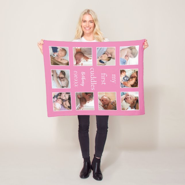 Min första Cuddles Namn 10 Foton Nyfödd Rosa Fleecefilt (På plats)
