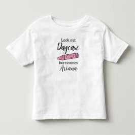 Min första dag på dagis, rosa glitterkritor t shirt