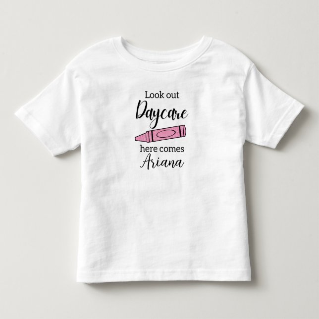 Min första dag på dagis, rosa glitterkritor t shirt (Framsida)