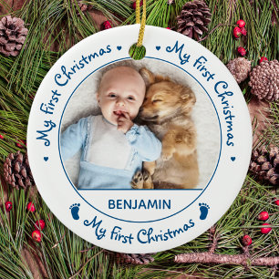 Min första enkla julfoto, Cute Baby Julgransprydnad Keramik