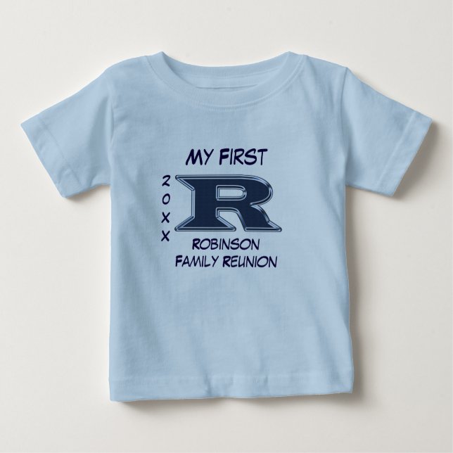 Min första familj Reunion Brev R Monogram Blue T Shirt (Framsida)