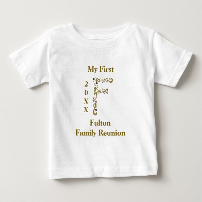 Min första familjeåterförening Guld Brev F Monogra T Shirt (Framsida)