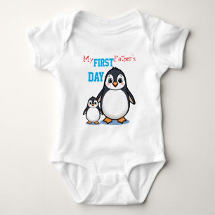 Min första fars dag söta pingvin bebis bodysuit t shirt