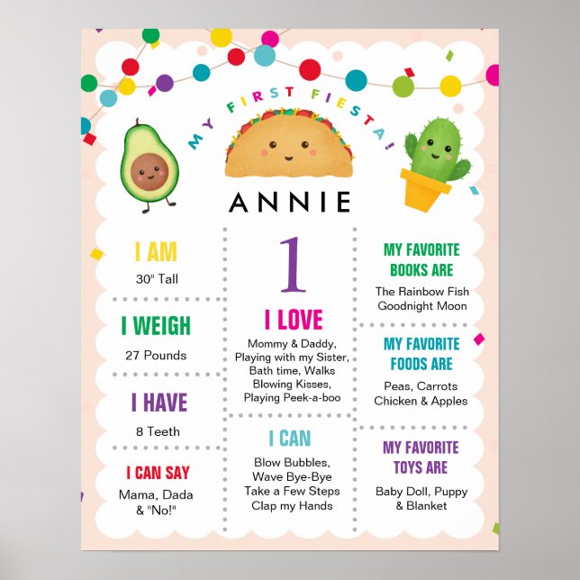 Min första Fiesta Birthday Girl - 1 års gammalsign Poster (Framsidan)