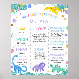 Min första födelsedag, 1 års gamla dinosauriskylt poster