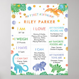 Min första födelsedag 1 års gamla dosinosaur-tecke poster